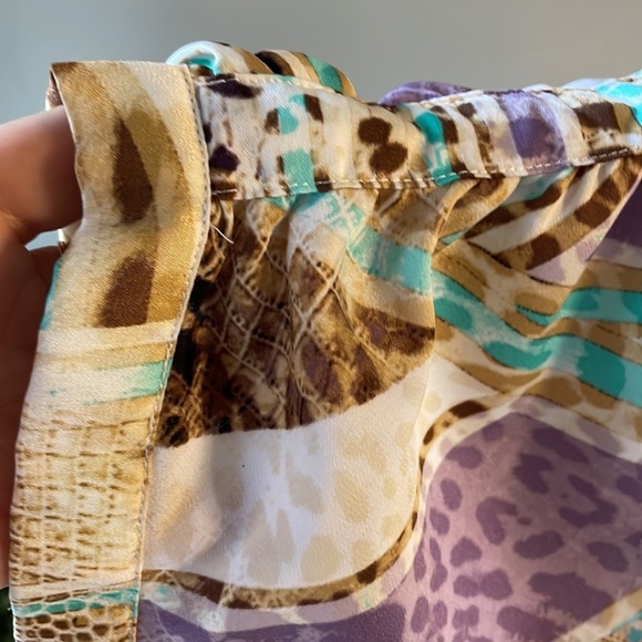 JENNIFER LOPEZ colorful Animal print blouse bat stationery pleat sleeve XL drape - Picture 9 of 17